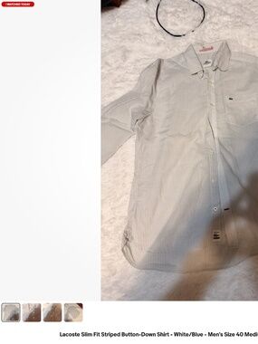 Lacoste Men’s Slim Fit Striped Button Down Shirt | White Blue Size 40 M